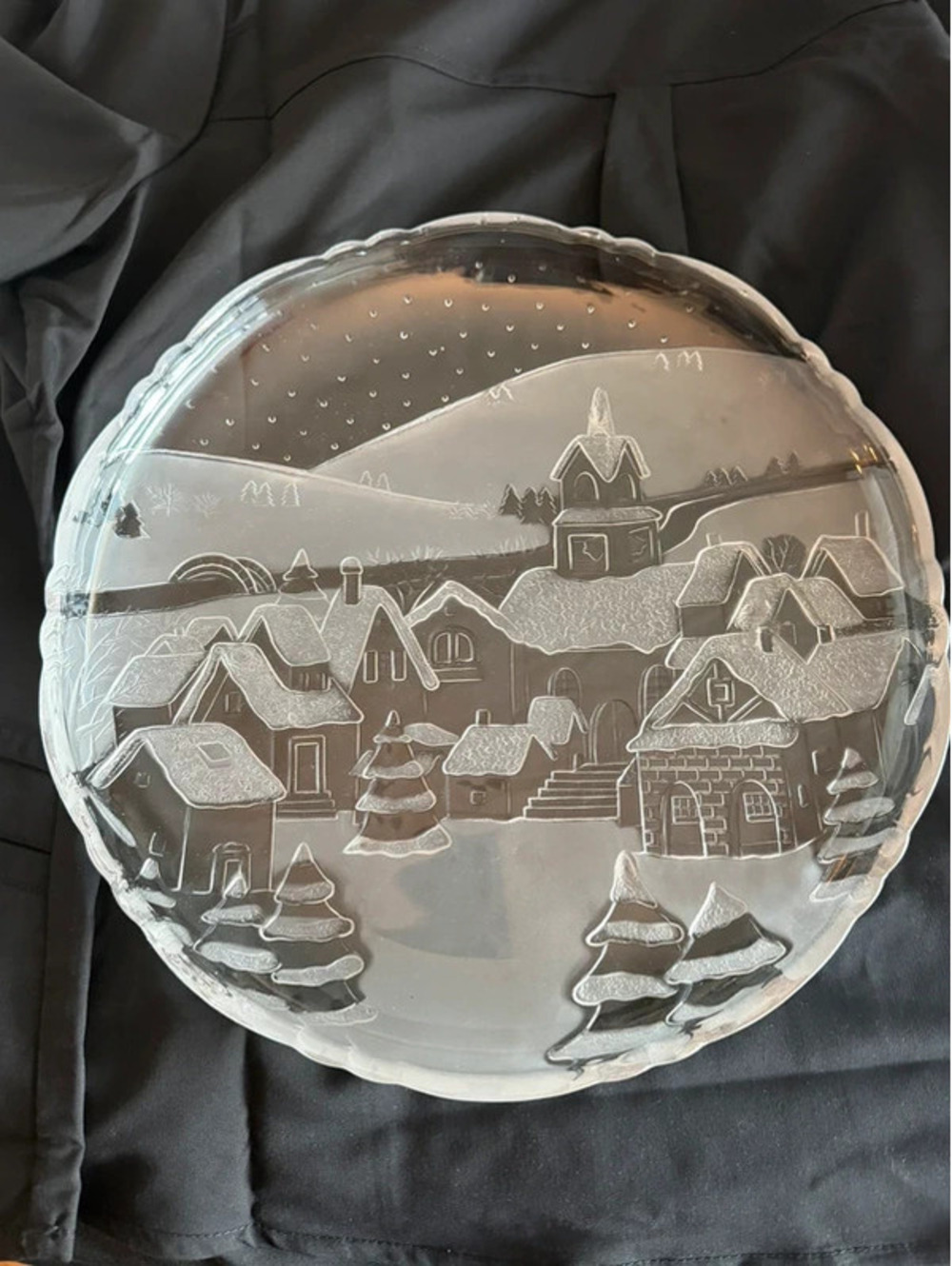 Vintage Mikasa Christmas Village Crystal Platter 15” Made in Germany